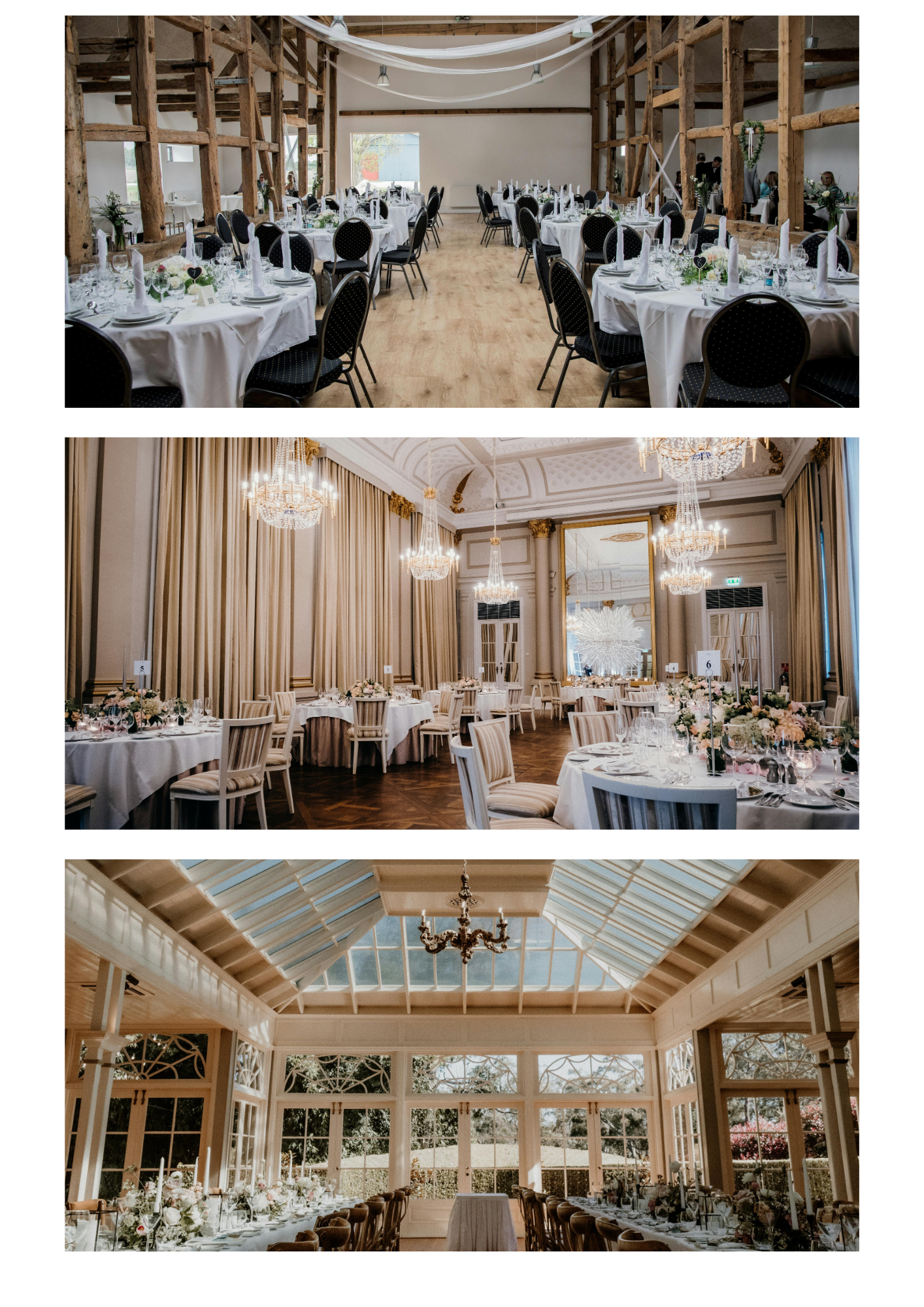 Montage : château élégant, grange champêtre et verrière lumineuse – lieux de réception mariage